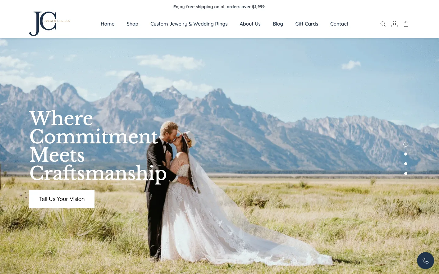JC Jewelers homepage with the hero photograph and the main navigation
